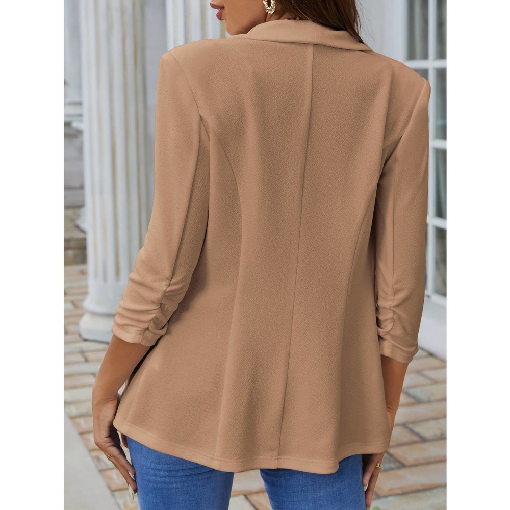 minimalist Shawl Collar Single Button Ruched Cuff Blazer jacket black - Picture 8 of 11